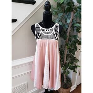 A-Line Dress Womens Large Pink Lined Crochet Trim Round Neck Sleeveless